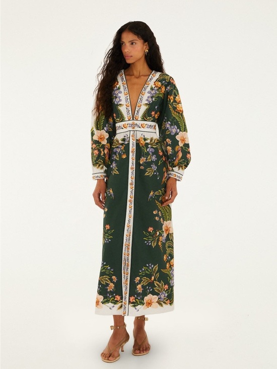 FARM Rio Dresses & Skirts - Farm Rio: Green Nature V Neck Buttoned
Maxi Dress